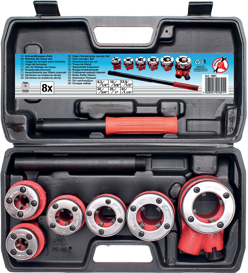 FERMEC SET 8 PEZZI FILETTATURA TUBI DA 1/4” A 1 1/4”